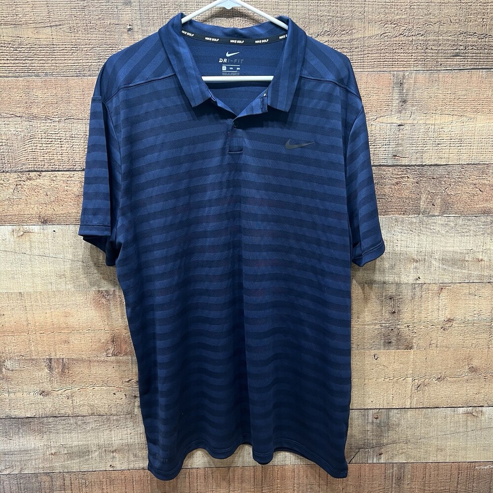 Nike Dri-Fit Men’s Dark Blue Golf Shirt Polo Stripes Size XXL